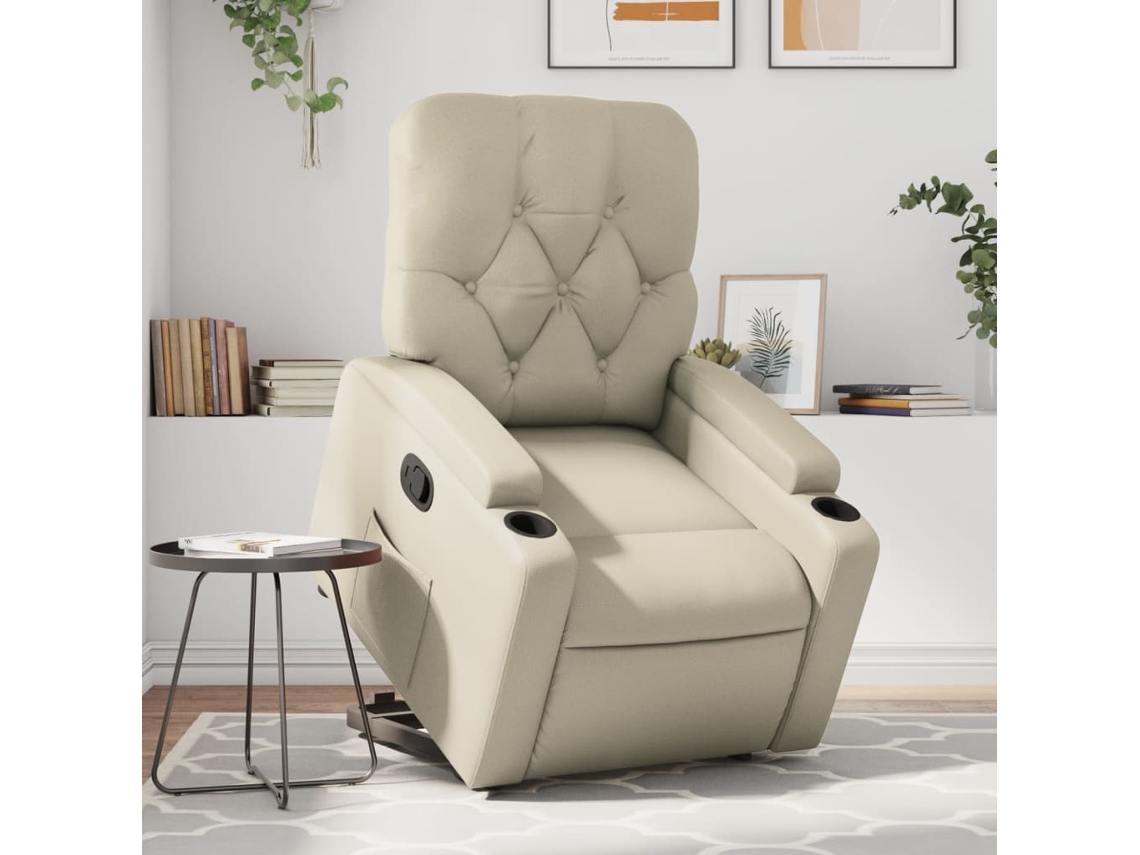 Vidaxl Poltrona Reclinável Elevatória Couro Artificial Cor Creme