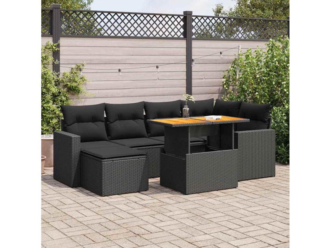 Vidaxl 7 Pcs Conjunto de Sofás P/ Jardim C/ Almofadões Vime Pe Preto