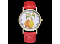Reloj De Cuarzo Unisex Con Correa De Cuero Pu, Dial De Frutas, Casual Y Fashion (rojo)