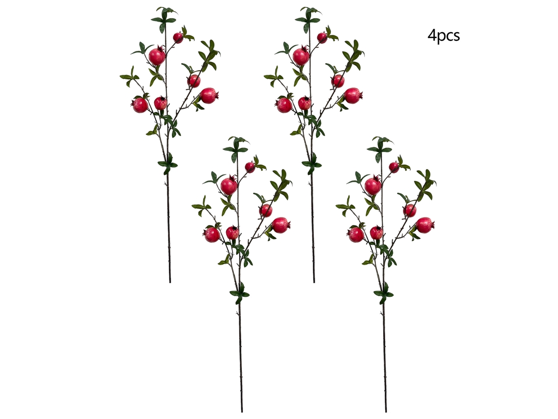 Laxiscreed Conjunto De 4 Romãs Artificiais Vermelhas Com Folhas Verdes Para Decoração Versátil