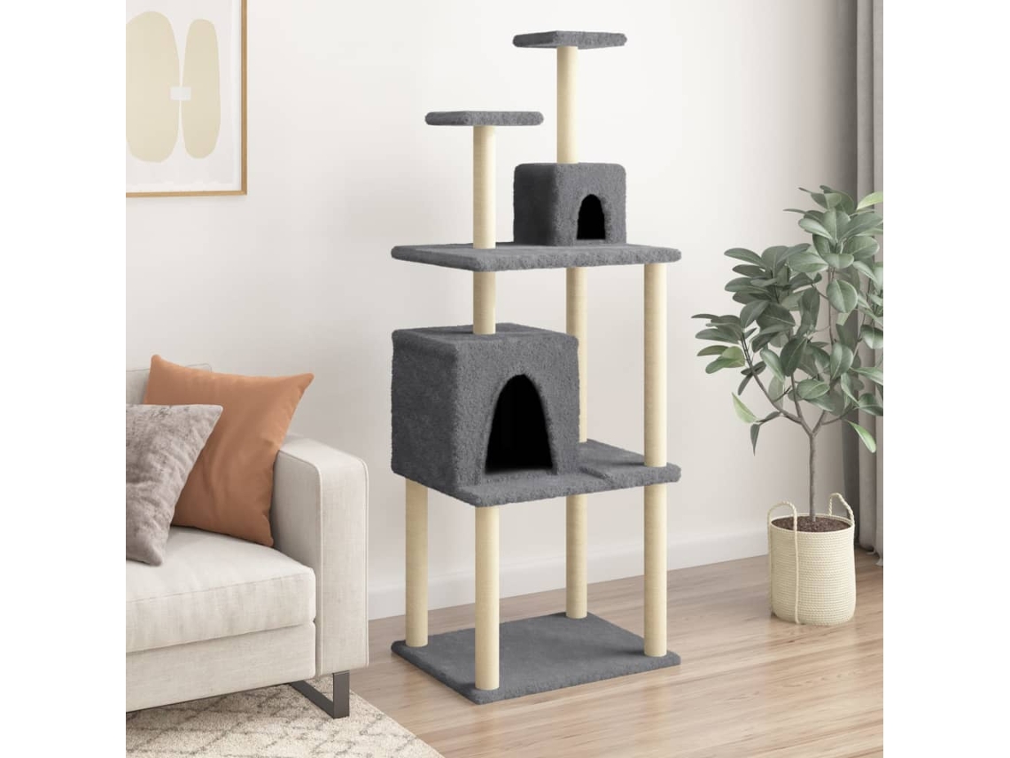 Vidaxl Árvore P/ Gatos C/ Postes Arranhadores Sisal 167cm Cinza-escuro