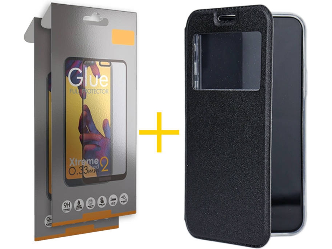 Kit Capa e 2 Películas Xiaomi Redmi 9 SKYHE Full Gandy Flip (Preto)