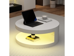 Mesa De Centro 70x70x35,5cm Com Tampo Rotativo 360°,mesa De Sofá Com Led 16 Cores,mesa Cylindrica Branca,suporte Até 30kg Mega Echo Trade Shop