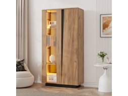 Armário Vitrine 80x35x160cm, Com Divisórias De Vidro E 8 Prateleiras, Modelo Estreito, Portas De Acrílico, Cor Madeira.