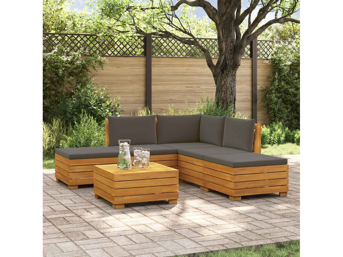 Vidaxl Conjunto De Sofás Para Exterior Com Almofada 6 Peça Castanho