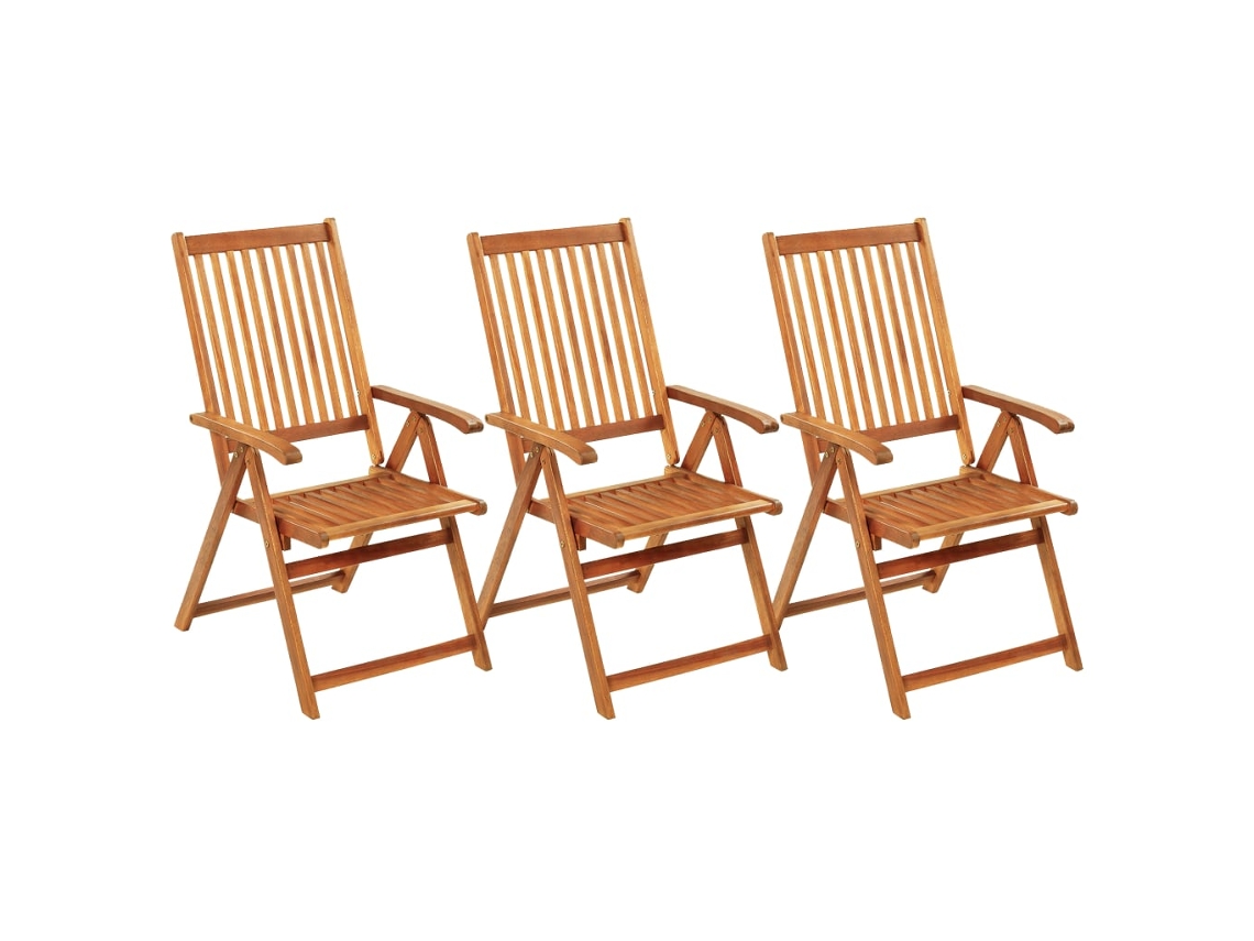 Conjunto de 3 Cadeiras de Jardim Dobráveis com Almofadões Acácia Maciça MAISON EXCLUSIVE (3 pcs)