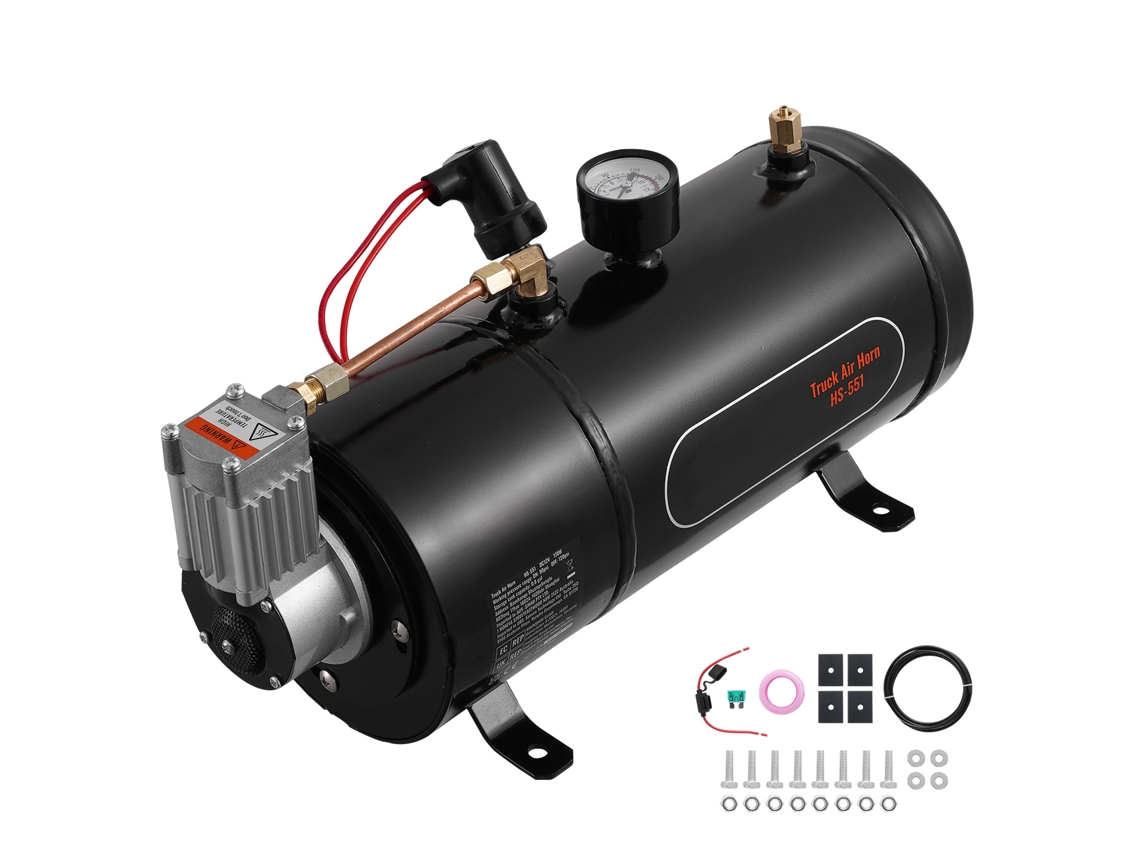 Compressor de Ar para Kit Buzina 90 120 Psi Bomba com Tanque 3 L Encher Pneus Colchões Compatível Todos os Veículos 12 V Trens Barcos Carros Oficina