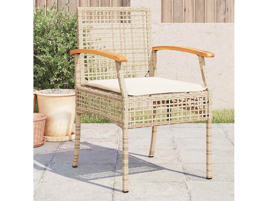 Vidaxl Cadeiras De Jardim Com Almofadões 4 Pcs Vime Pe/acácia Bege