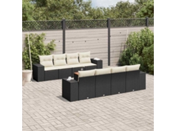 Vidaxl 9 Pcs Conjunto De Sofás P/ Jardim C/ Almofadões Vime Pe Preto