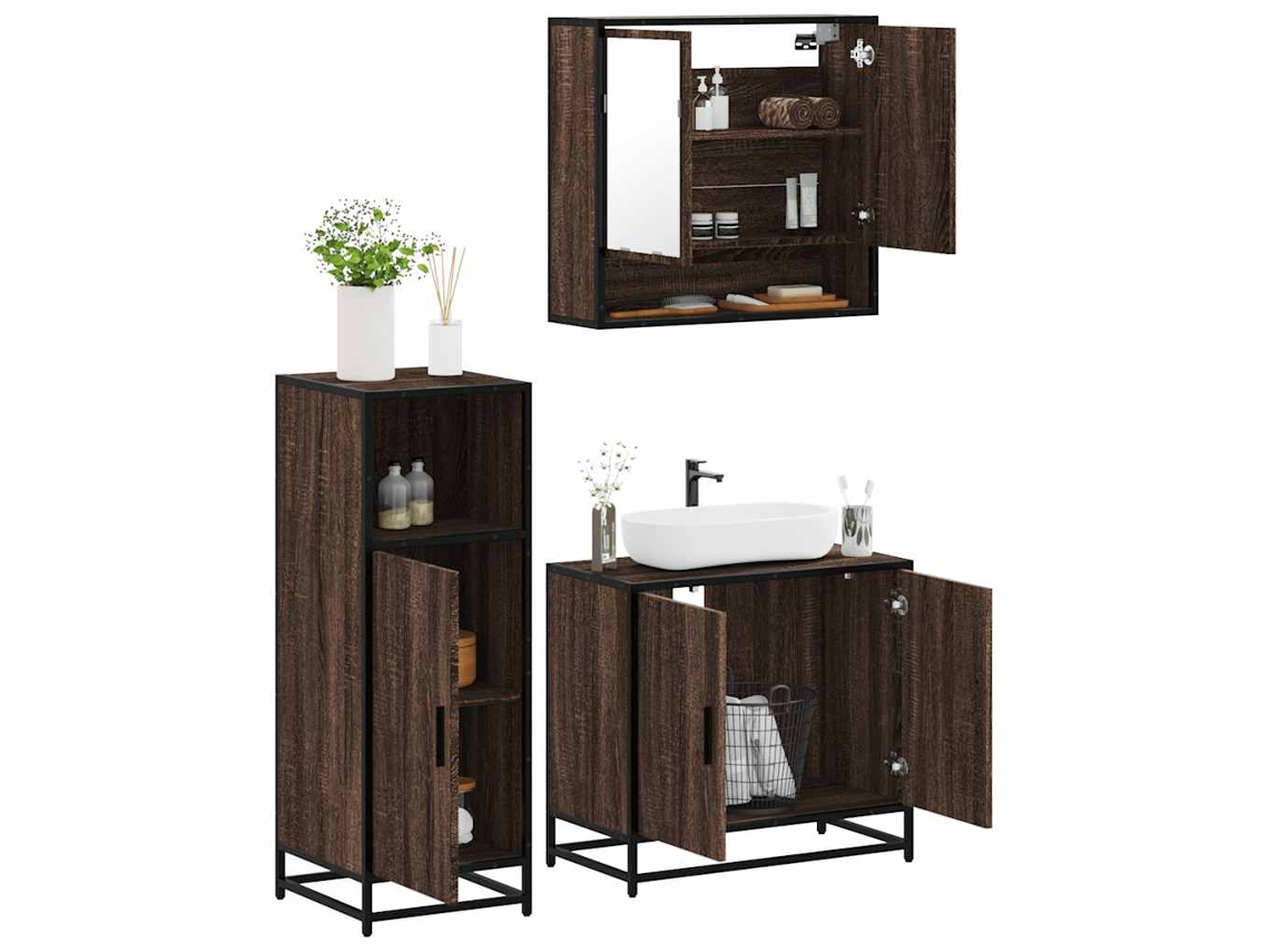 Vidaxl 3 Pcs Conj. Móveis Wc Derivados Madeira Cor Carvalho Castanho