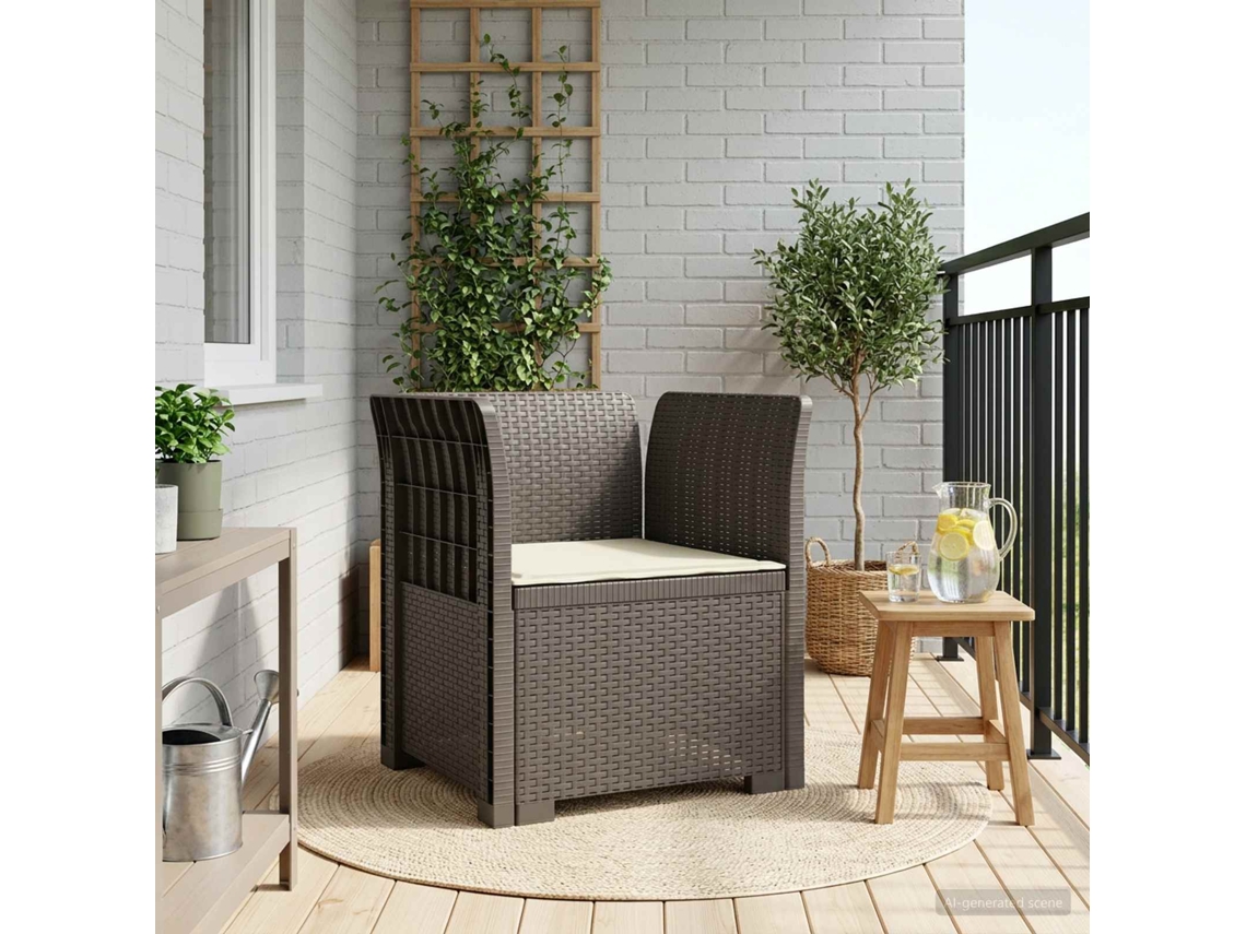 Vidaxl Poltrona 1 Lugar Com Almofada Look Rattan Pp Cinzento-claro