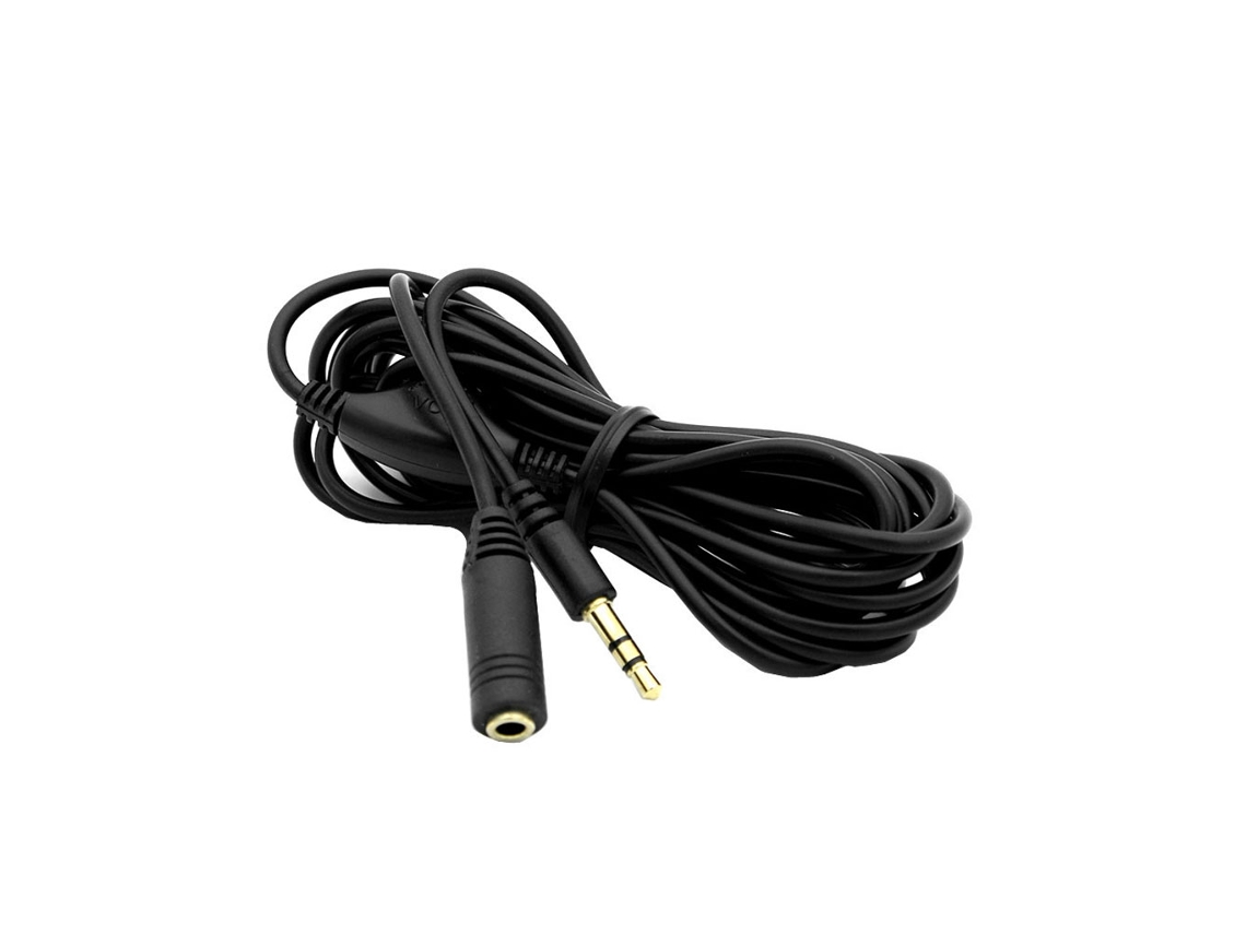Cabo Extensor De 3 Metros Para Microfone Computador, Com Conectores De 3,5 Mm Macho E 3,5 Mm Fêmea Controle Volume