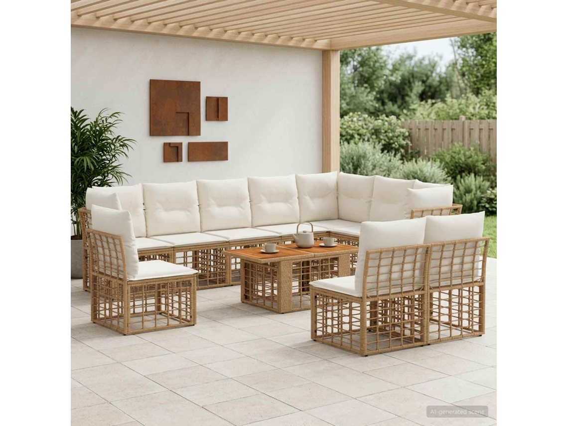 Vidaxl Conjunto De Sofá De Jardim 11 Unid. Natural E Branco Creme