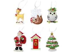 Conjunto de 6 Pingentes de Resina Natal Papai Noel Alce Decoração Árvore de Natal Presente Festa S/MARCA