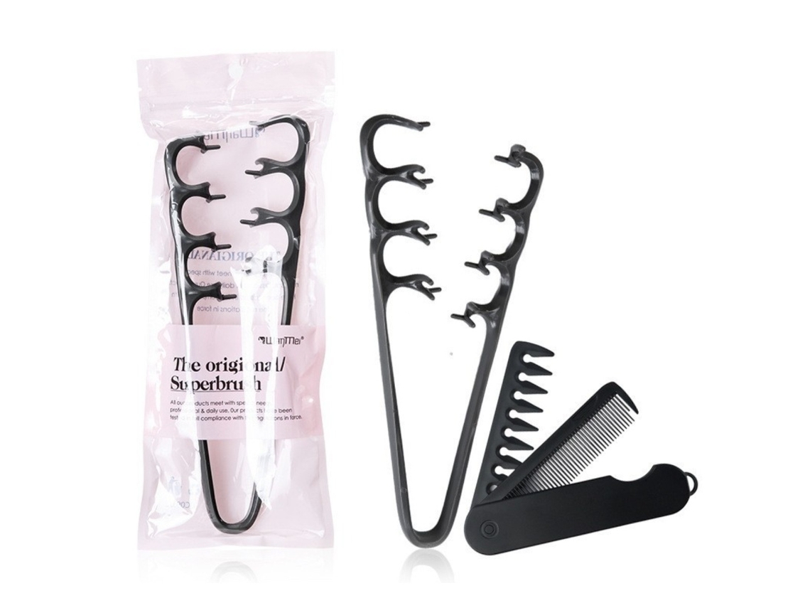 Conjunto de Pentes 2 em 1 Texturizador Volumizador Dobrável para Cabelo Fino e Plano 1 Conjunto Black INF