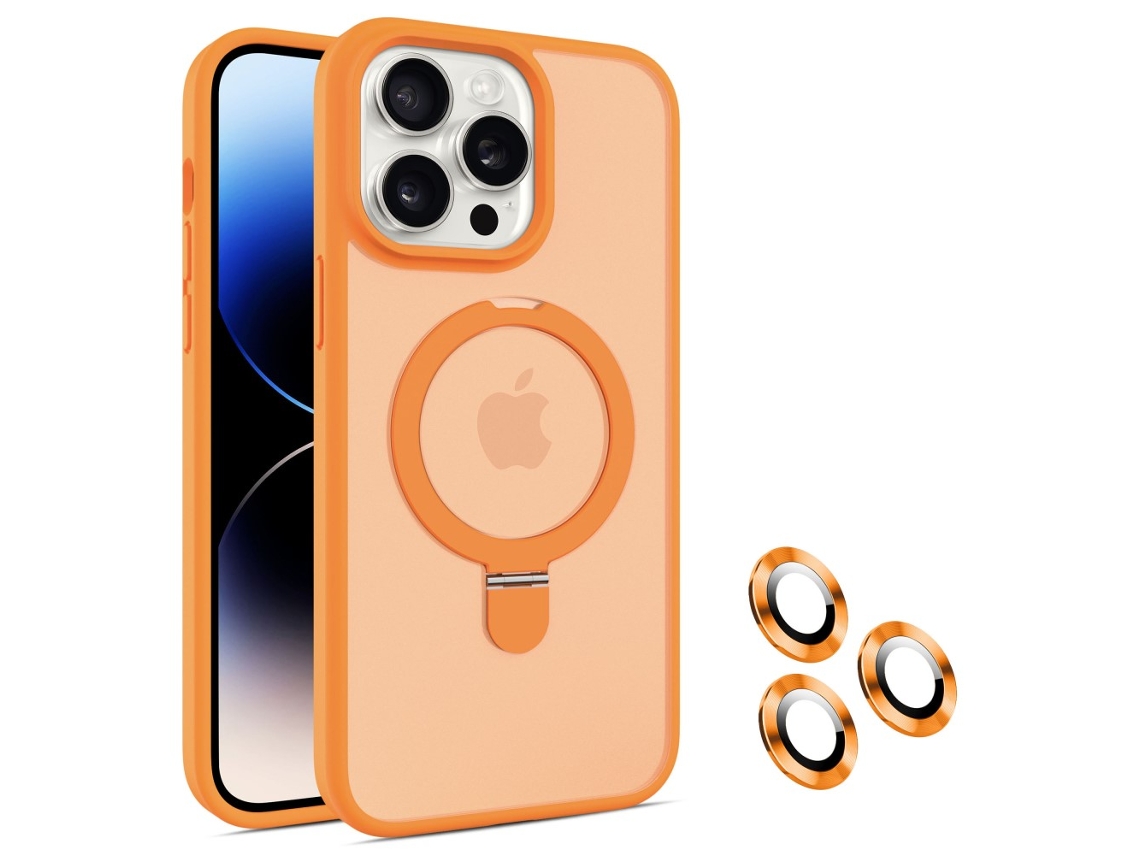 Suporte Casa Para Iphone 14 Pro Max Pele Sintética Magnética Laranja