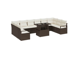 Maison Exclusive - Conjunto De Sofá De Jardim 11 Pcs Marrom E Creme Vime Pe