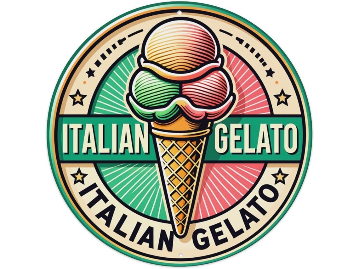 Placa Metálica Vintage Em Formato De Cone De Gelato Italiano, Ideal Para Jardim, Quarto, Café, Bar