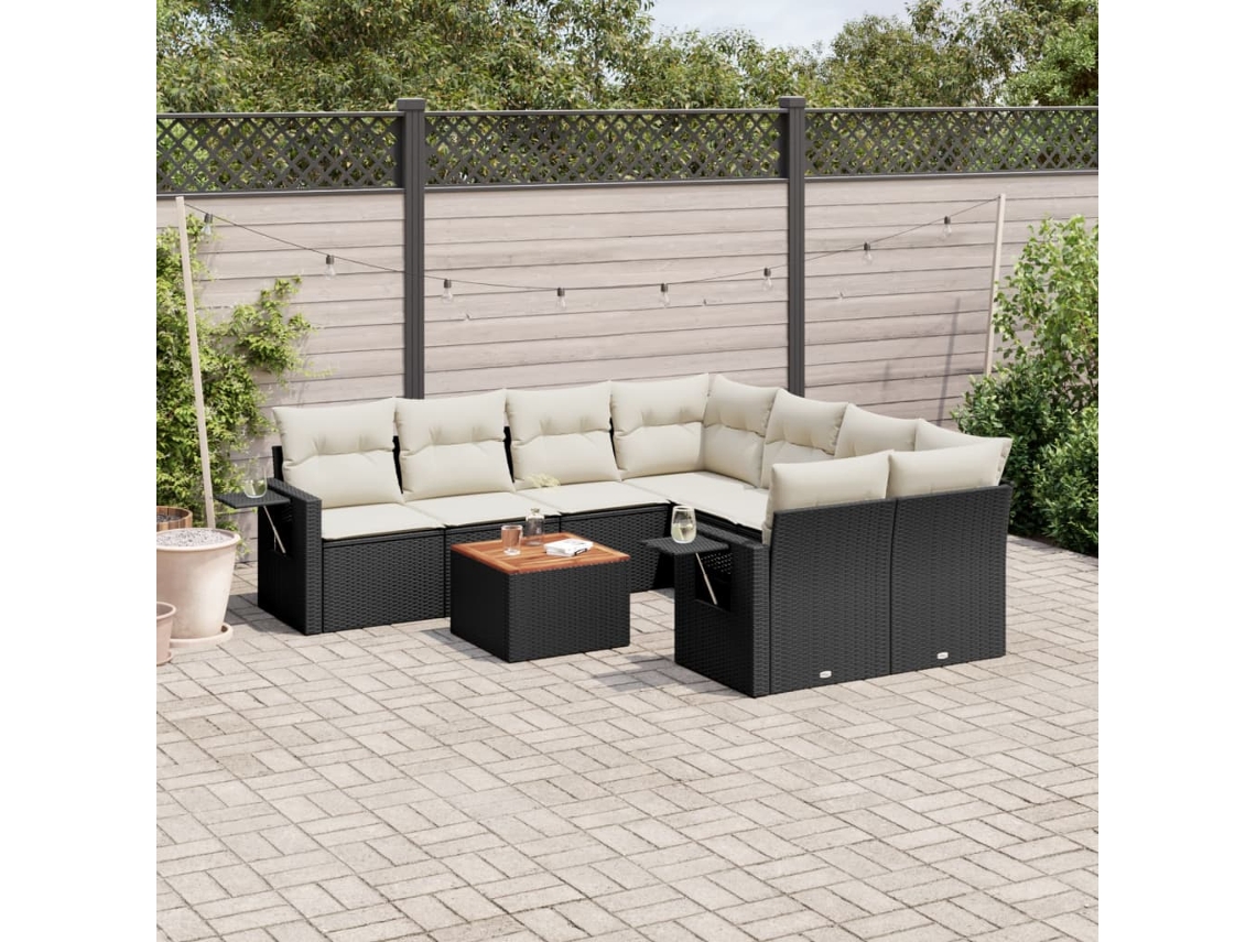 Vidaxl 9 Pcs Conjunto De Sofás P/ Jardim C/ Almofadões Vime Pe Preto