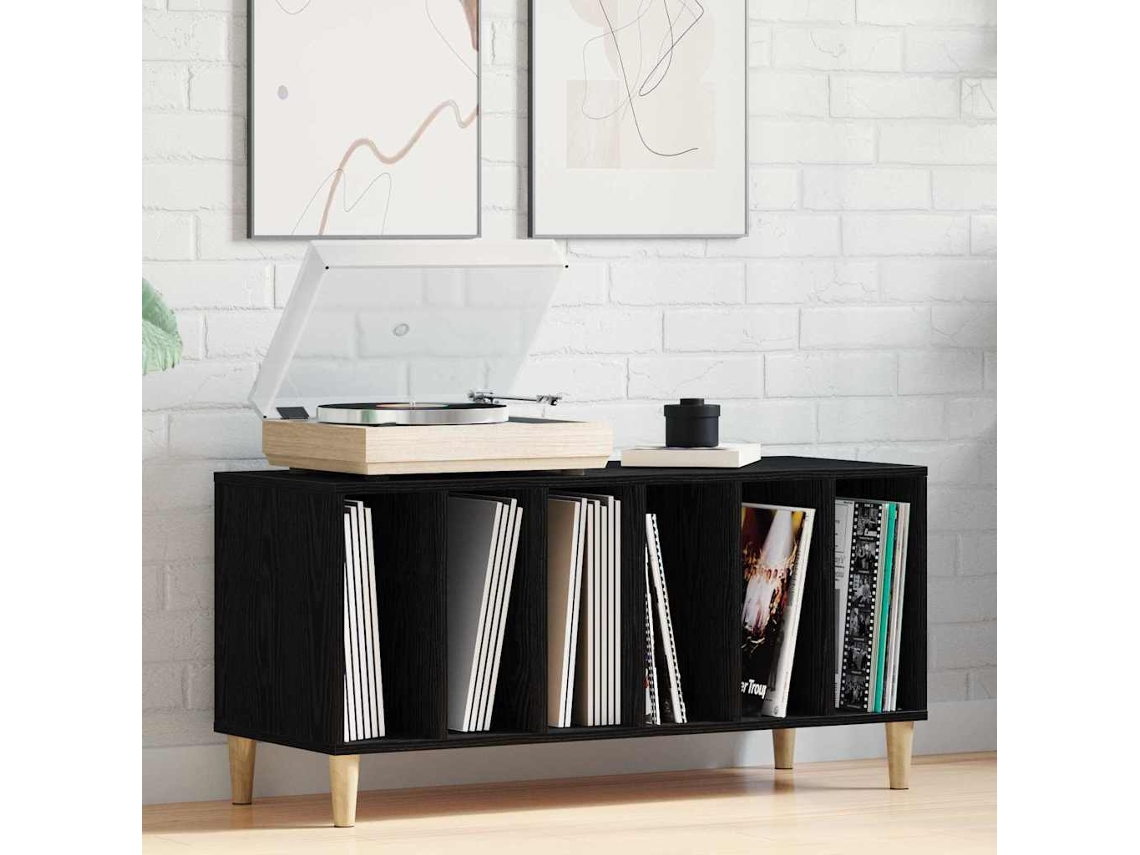 Vidaxl Armário Para Discos De Vinil Carvalho Preto 100 X 38 X 48 Cm
