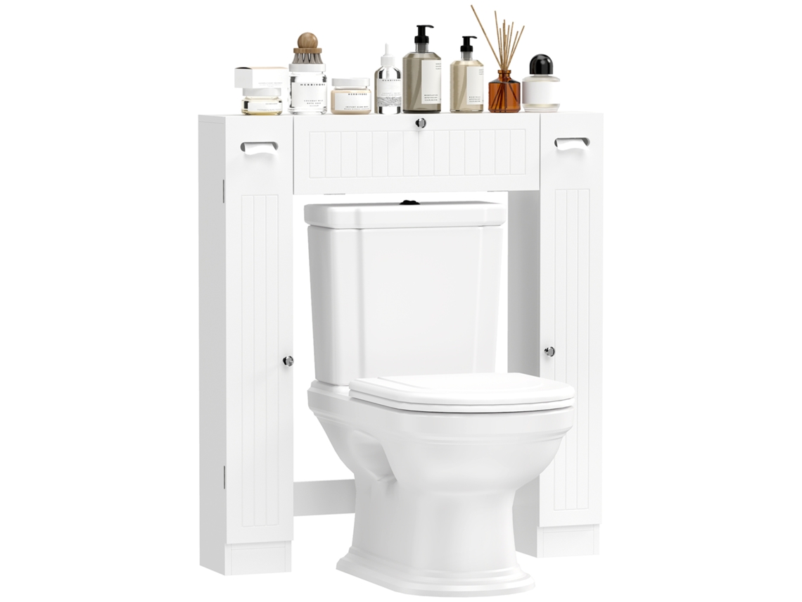 Móvel Para Banheiro Com 2 Armários, Gaveta Deslizante, Porta-papel Higiênico E Prateleiras Ajustáveis, Branco