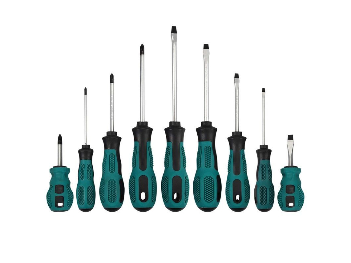 Conjunto de 9 chaves Phillips Fenda E com ferramentas de magnetização e almofada magnética.