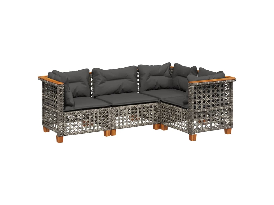 Maison Exclusive - 4 Pcs Conjunto Sofás De Jardim C/ Almofadões Vime Pe Cinzento