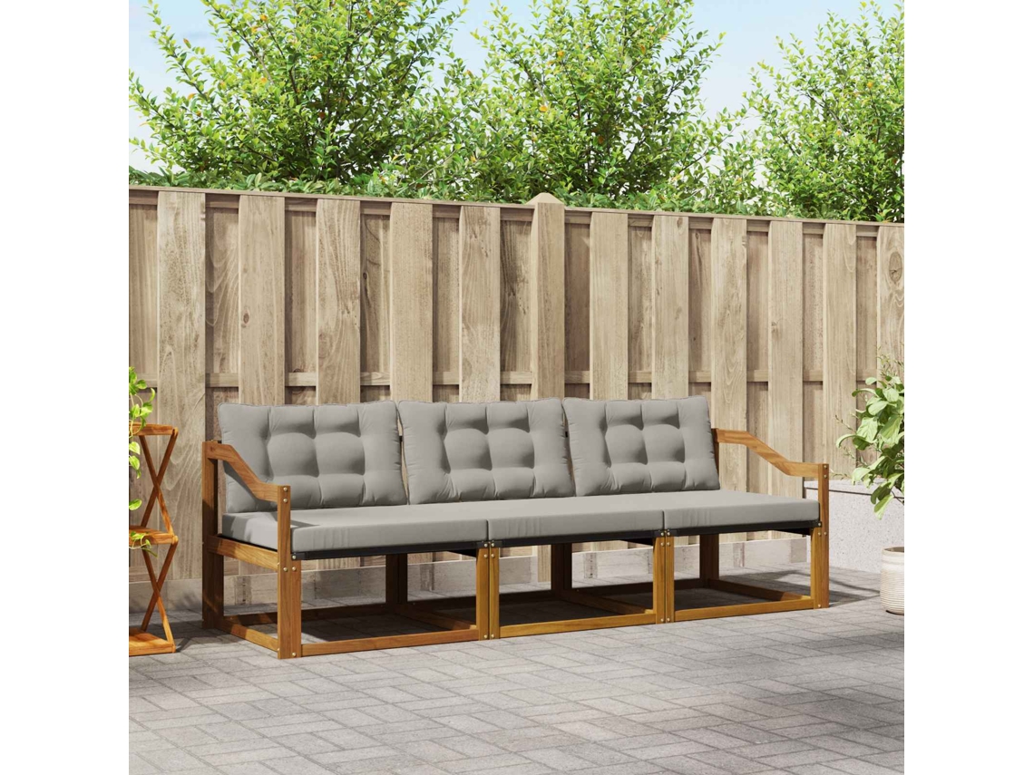 Vidaxl Conjunto De Sofás Para Exterior 3 Unid. Cinza Natural E Claro