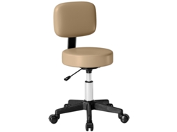 Banco Giratório Com Encosto Regulável 72–84cm, Rotação 360°, Para Escritório, Salão, Castanho Claro