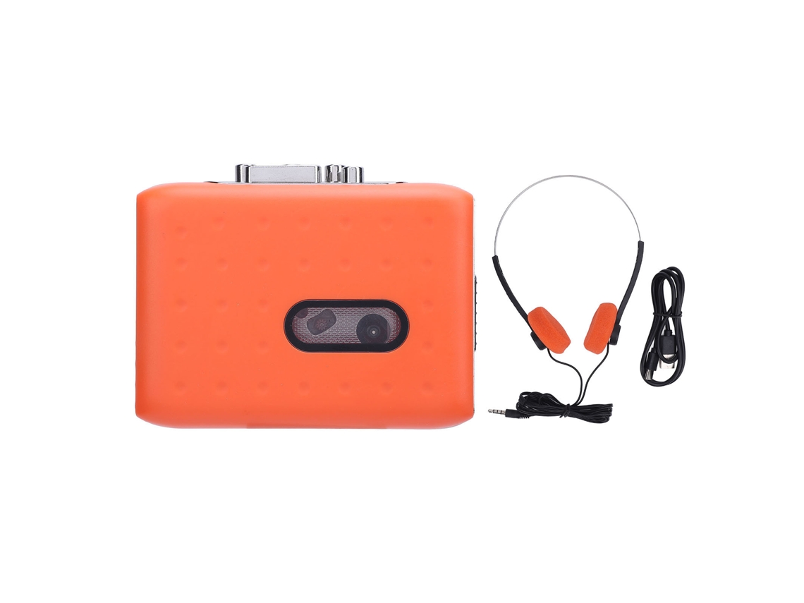 Reprodutor e Gravador de Fitas Portátil Conversor Cassette para Mp3 com Usb C Laranja