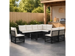 Vidaxl Conjunto De Sofá De Jardim 9 Unid. Preto E Branco Creme Vime Pe
