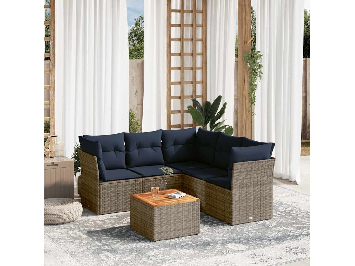 Vidaxl 6 Pcs Conjunto Sofás P/ Jardim C/ Almofadões Vime Pe Cinzento