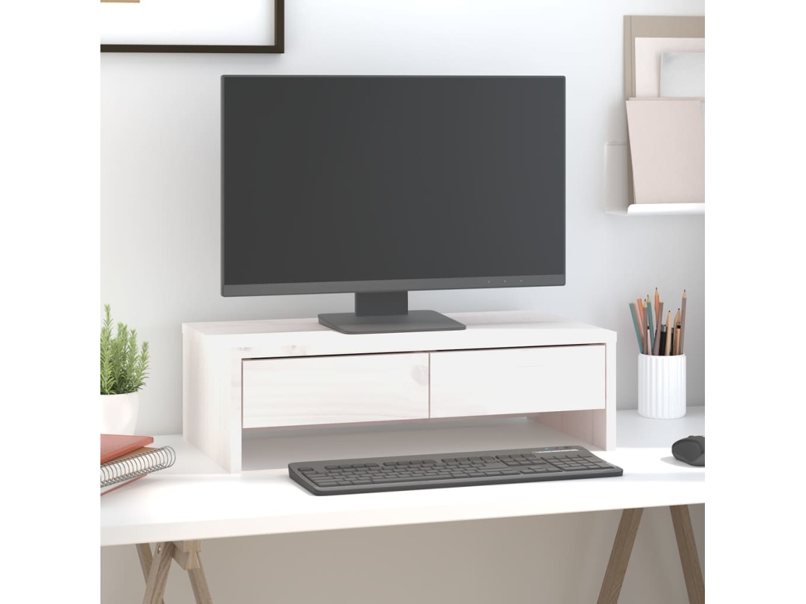 Vidaxl Suporte Para Monitor 50x27x15 Cm Pinho Maciço Branco
