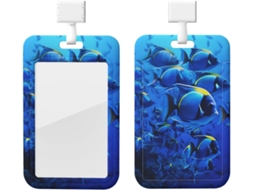 Porta Crachá Vertical Com Capa Protetora E Cordão, Em Plástico Impermeável, Com Estampa De Peixe Azul Oceano
