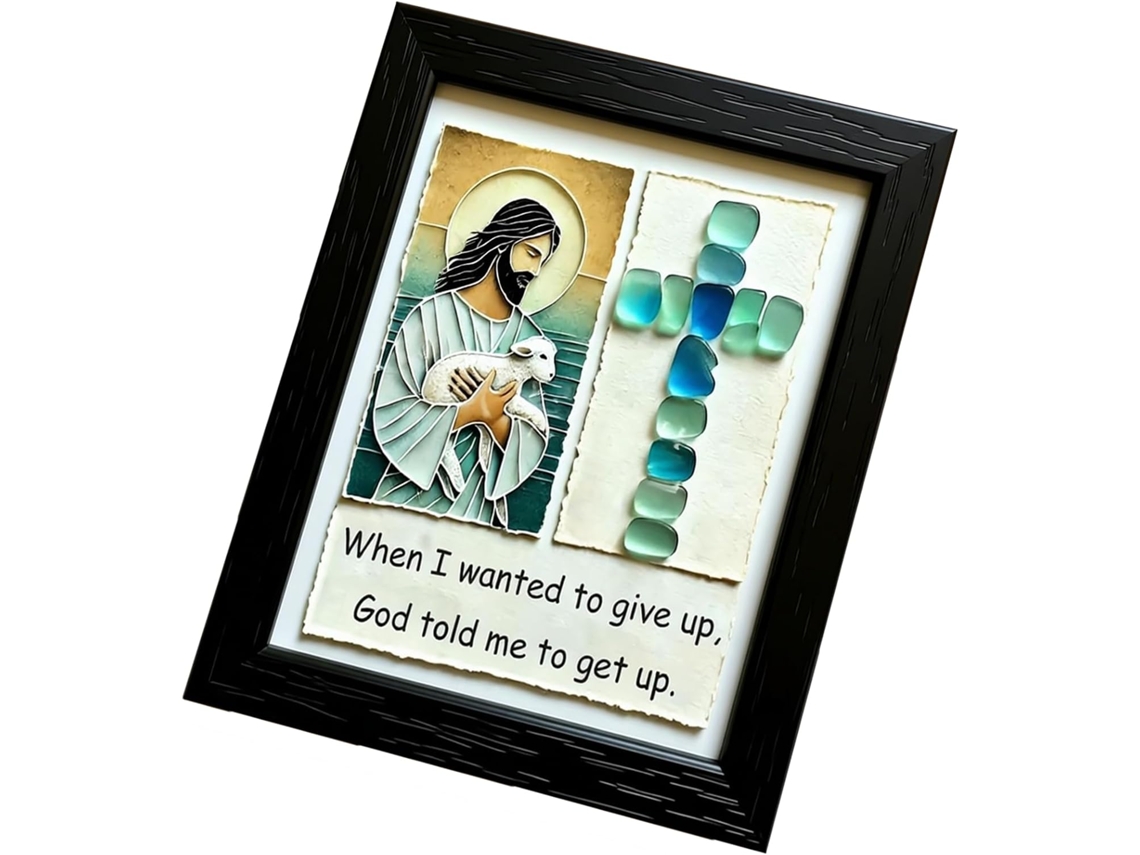 Moldura De Arte Em Vidro Do Mar Com Crucifixo De Jesus, Decoração Religiosa De Parede Para Homens E Mulheres.