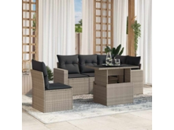 Vidaxl 6 Pcs Conj. Sofás Jardim Com Almofadões Vime Pe Cinzento-claro