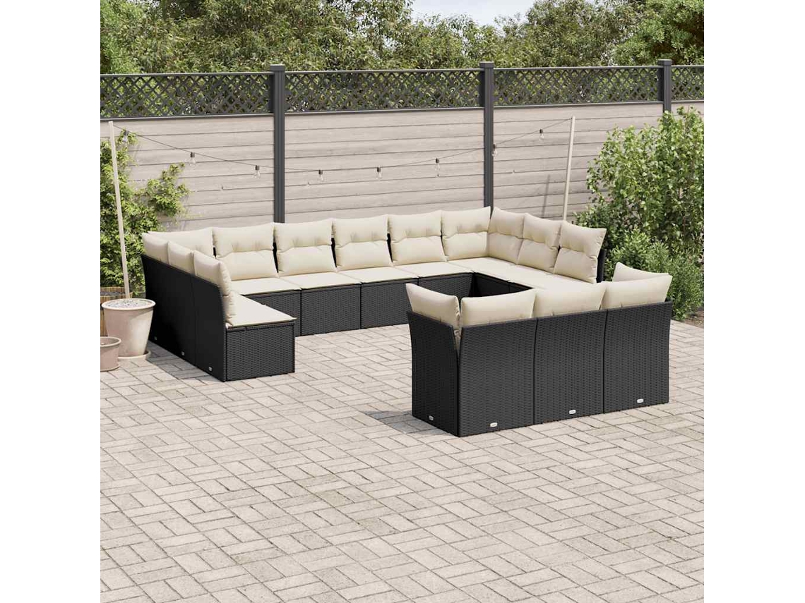 Vidaxl 13 Pcs Conjunto De Sofás De Jardim Com Almofadões Vime Pe Preto