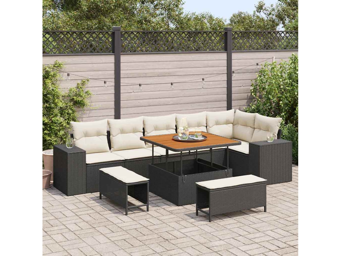 Vidaxl Conjunto De Sofá De Jardim 9 Unid. Preto Vime Pe