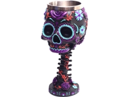 Conjunto De Copo E Taça De Vinho Em Resina 3d Com Caveira Em Aço Inoxidável Com Estampa De Flores - Presente