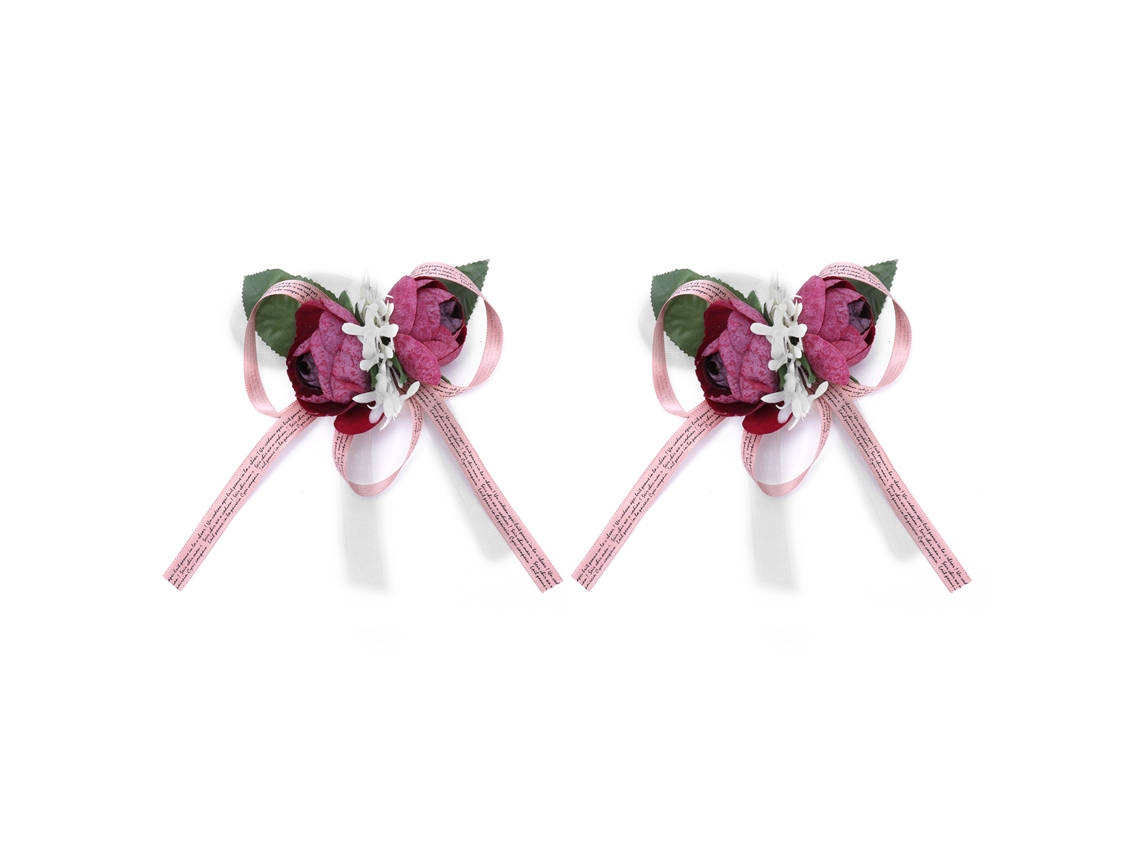 2 Peças Pulseira Flor Artificial Inovadora Para Damas De Honra Corselete De Punho Decoração De Casamento Roxo
