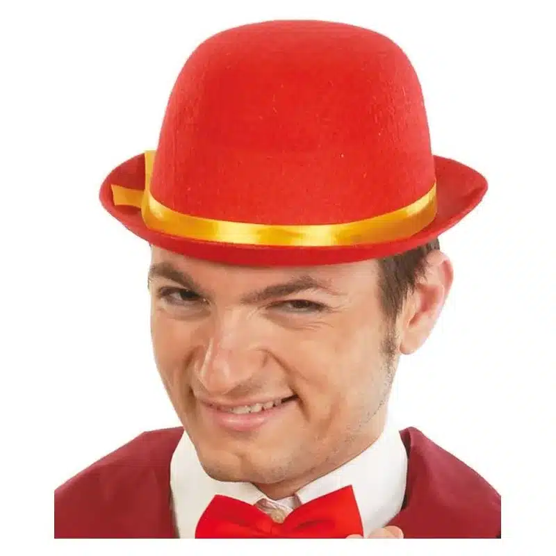 Sombrero Bombin Fieltro Rojo Con Lazo Amarillo 25279 Guirca Guircap23