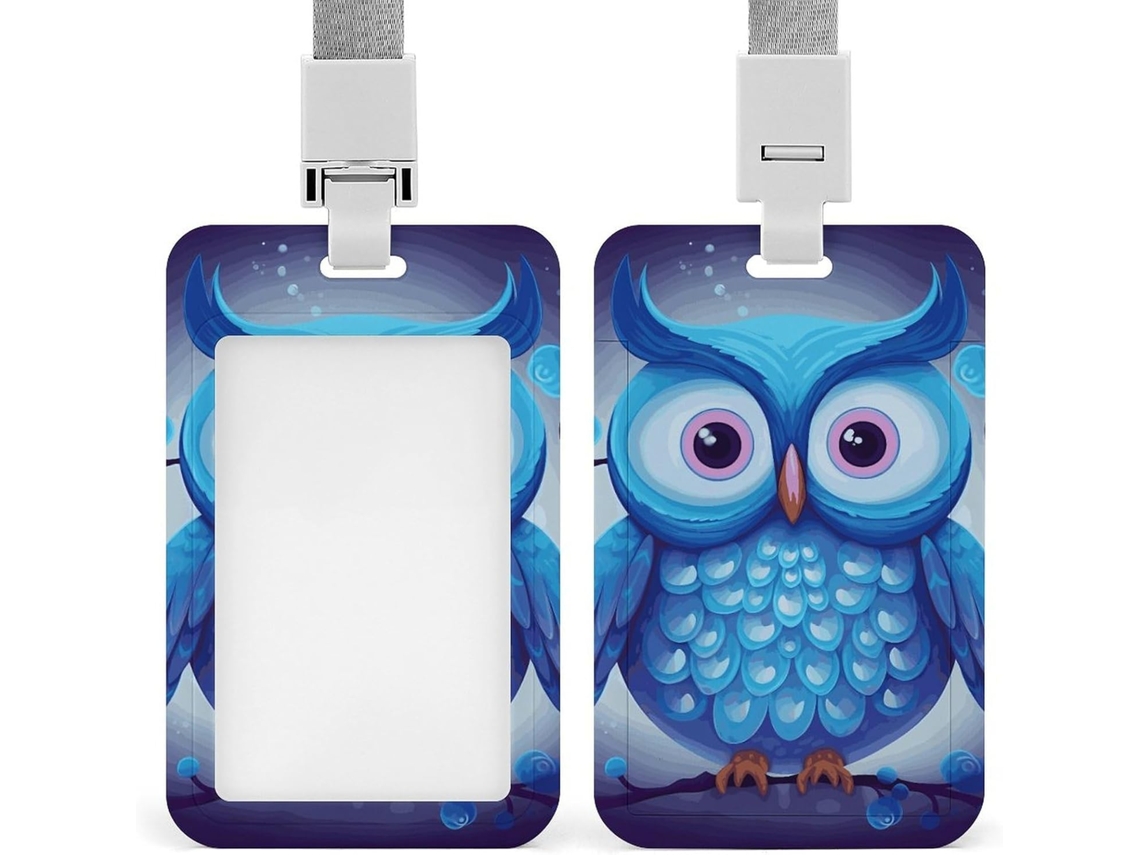 Porta Crachá Azul Com Estampa Coruja, Porta Crachá Plástico Resistente Cartões de Proximidade, Cartões de