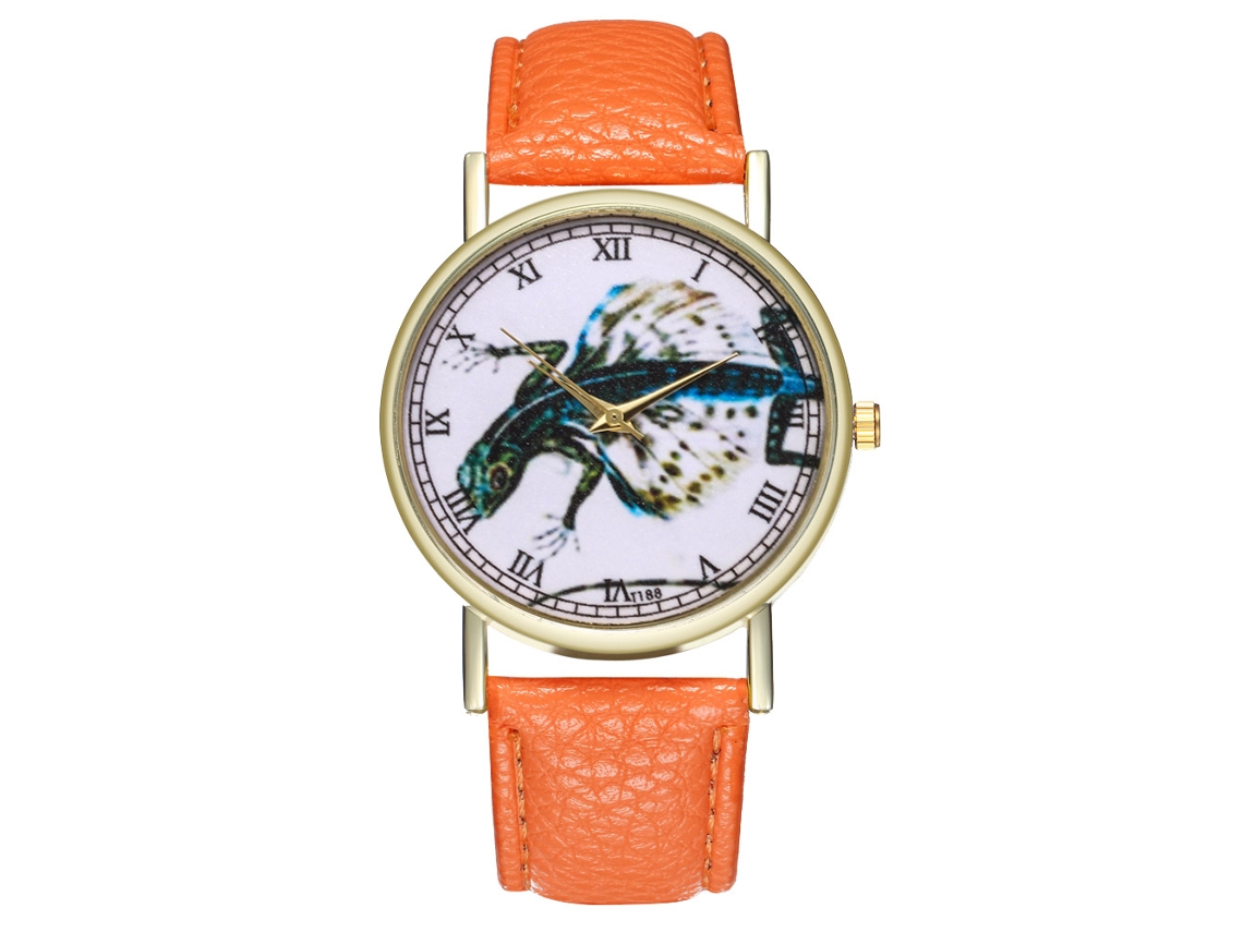 Relógio unissex casual da Flying Lizard Quartz com pulseira de couro laranja.