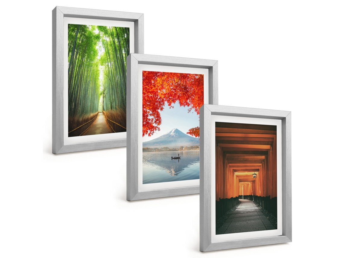 Composição De Quadros Floresta De Bambu, Paisagem Do Monte Fuji Espelharte (3 Peças 20x30 Cm)