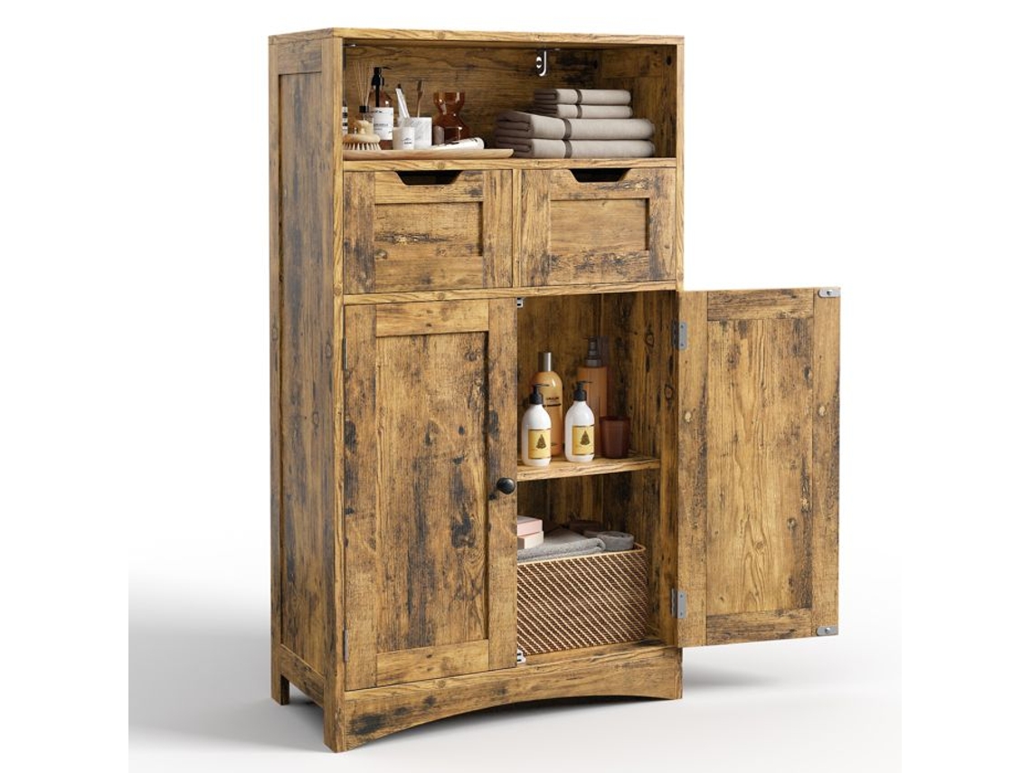 Móvel Baixo Para Banheiro - Bealife - Armazenamento - 2 Gavetas Modulares - Prateleiras Ajustáveis - 2 Portas - Marrom - 60x30x108cm