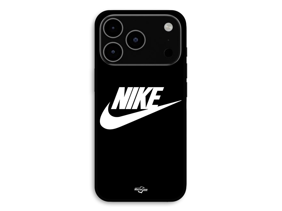 Capa Para Iphone 17 Pro Max Nike Logotipo Branco Frente Preta Maniacase