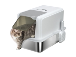Caixa de Areia para Gatos, Banheira de Aço Inoxidável, Filtro, Pá, para Gatos de Até 6 Kg, 40,5 X 60,5 X 41,5 Cm, Branco/prata Ge