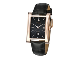 Reloj De Pulsera Para Hombre Wwoor De Cuero Pu Rectangular Resistente Al Agua (oro Negro)