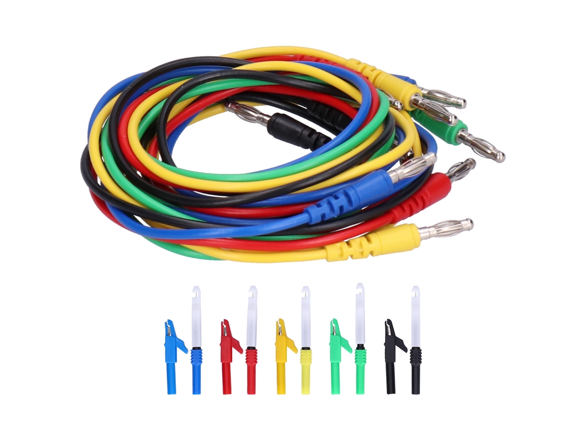 Conjunto de cabos de teste com conector banana 4mm 1m com pinças de crocodilo e sonda