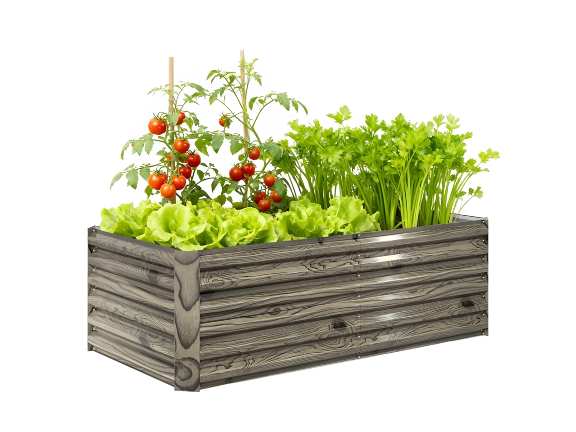 Floreira Exterior Grande Retangular de Aço Galvanizado para Terraço com Base Aberta 180x90x57.5cm Madeira